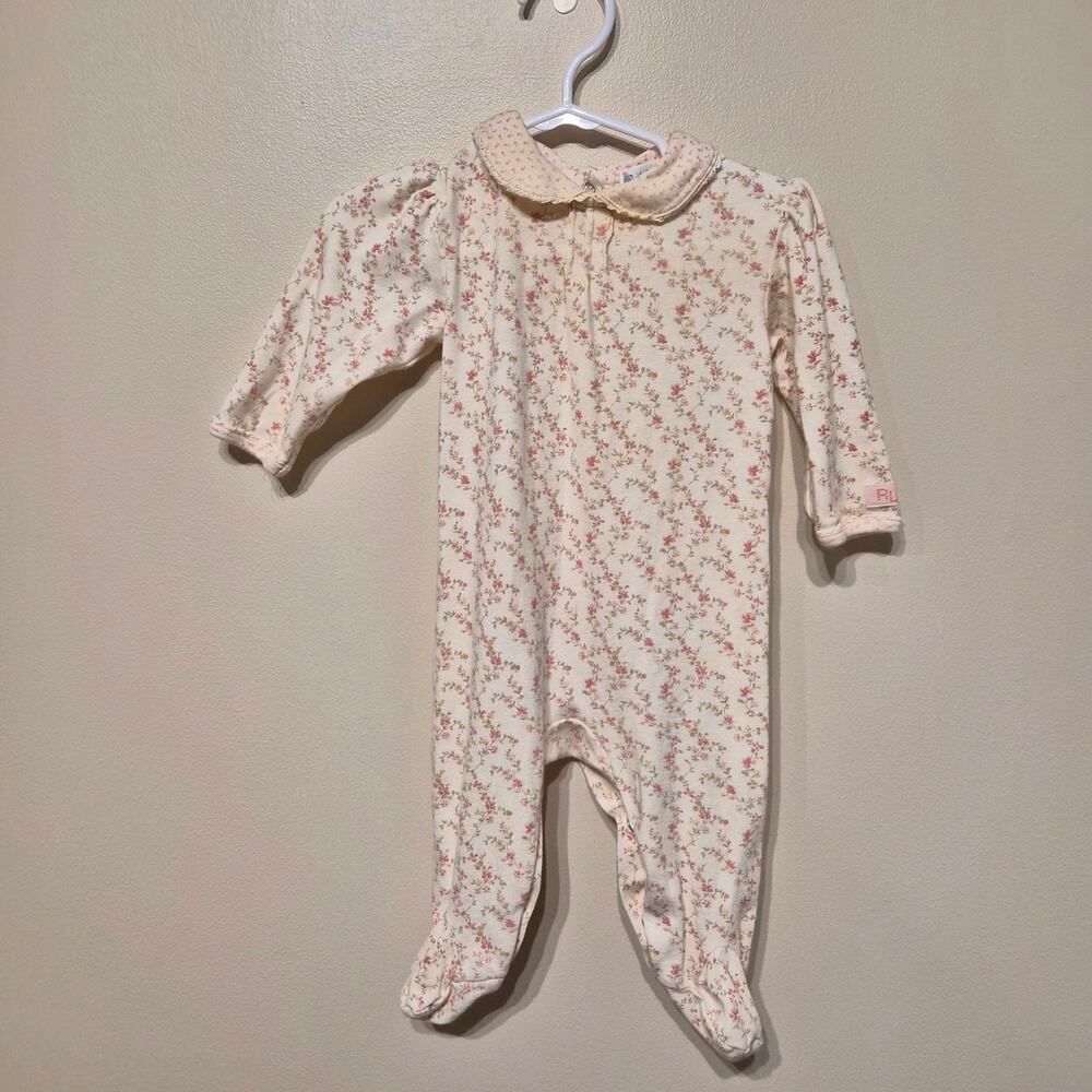 Ralph Lauren 6-9 Month 100% Cotton Floral Footed Collared Coverall Pajama